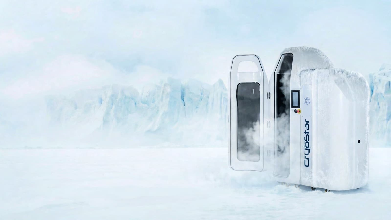 Cabine de cryothérapie Antarctica WBC dans un paysage glacé